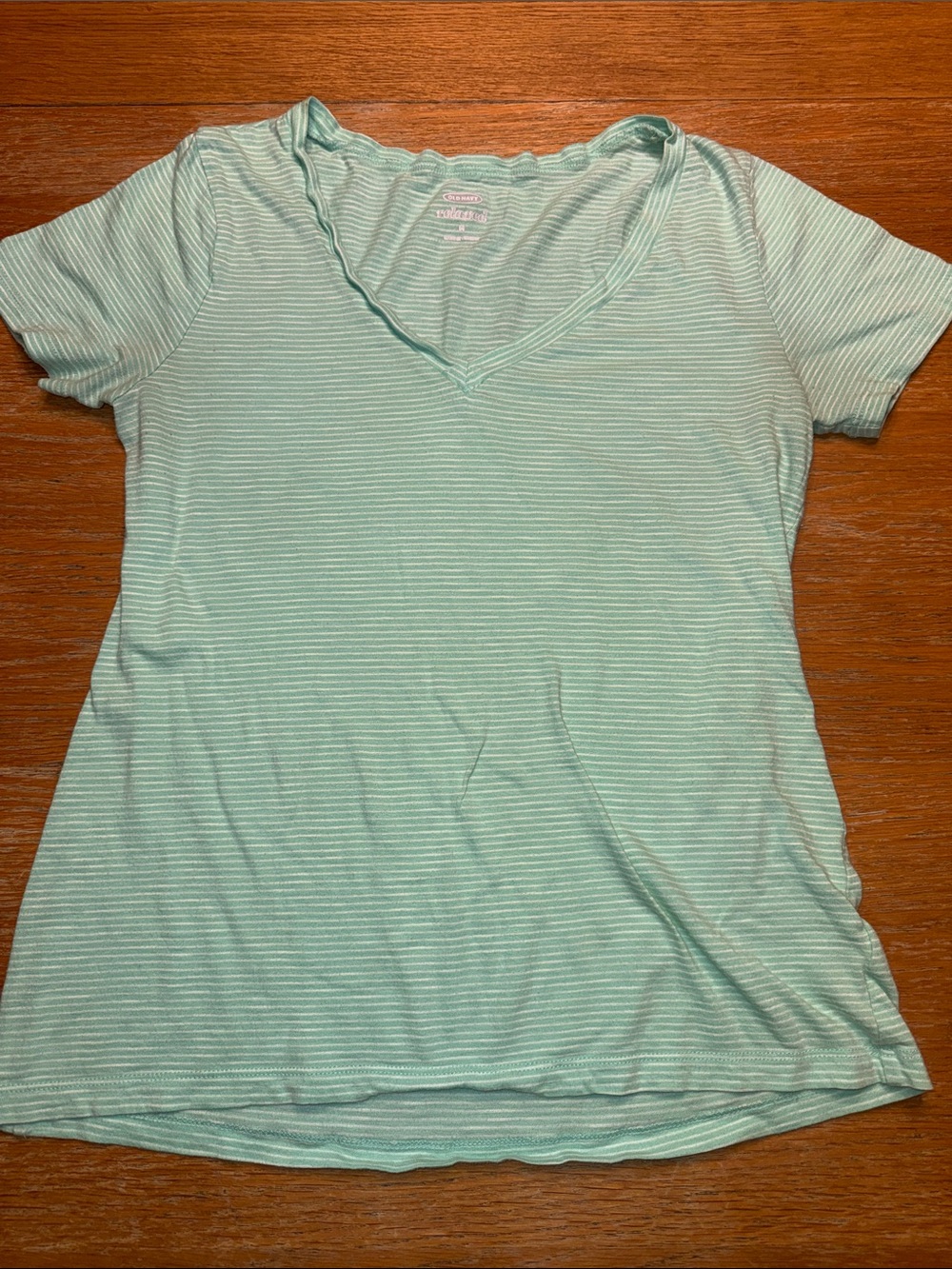 Old Navy Mint Striped V-Neck Short Sleeve Tee